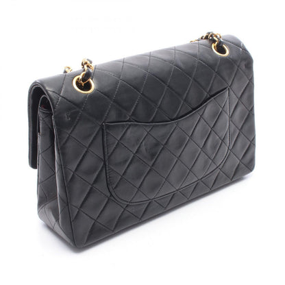Chanel Shoulder Bag Quilted Double Flap Black Lambskin Chain — view 2