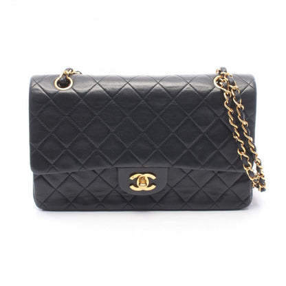 Chanel Shoulder Bag Quilted Double Flap Black Lambskin Chain