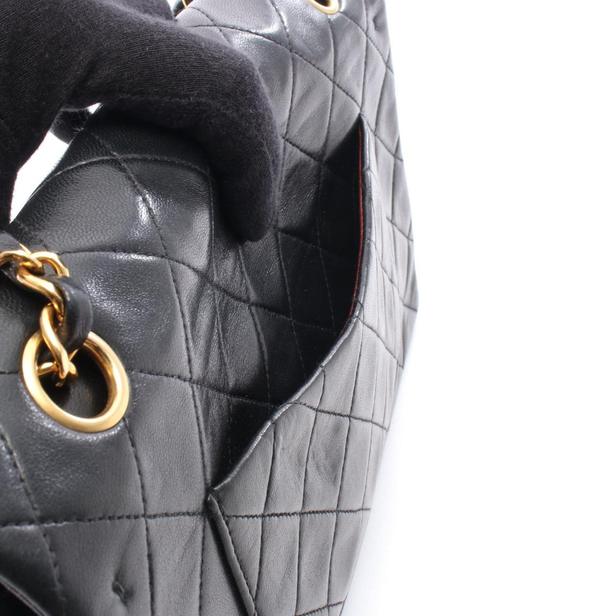 Chanel Shoulder Bag Quilted Double Flap Black Lambskin Chain — view 6