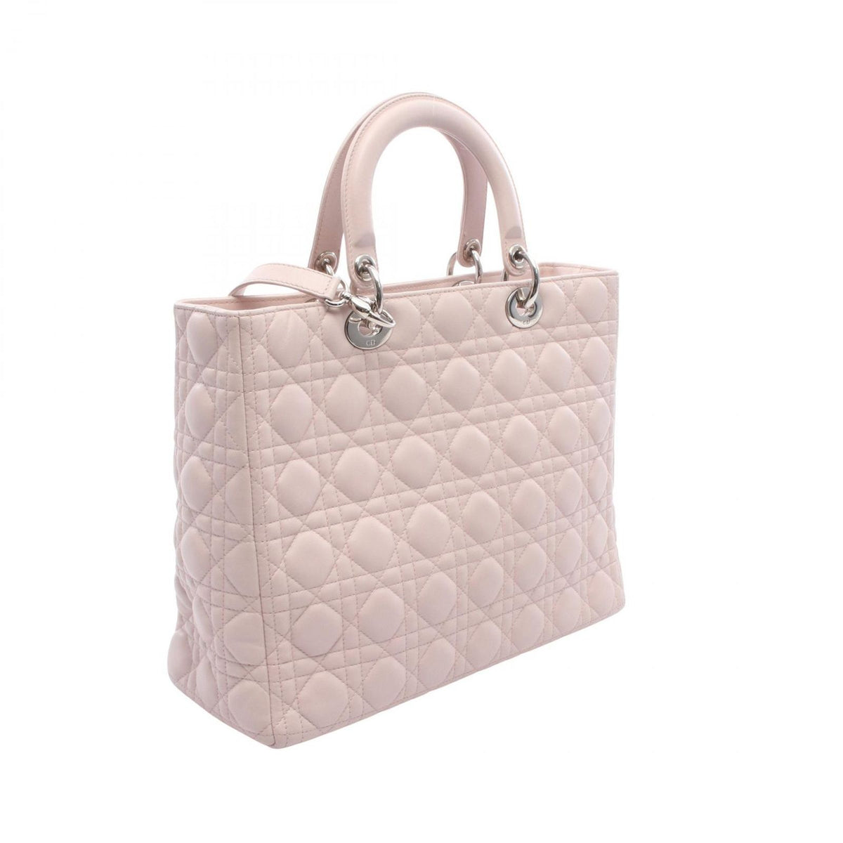Dior Handbag Lady Dior Large Cannage 2-Way Light Pink Leather Tote Bag — view 2