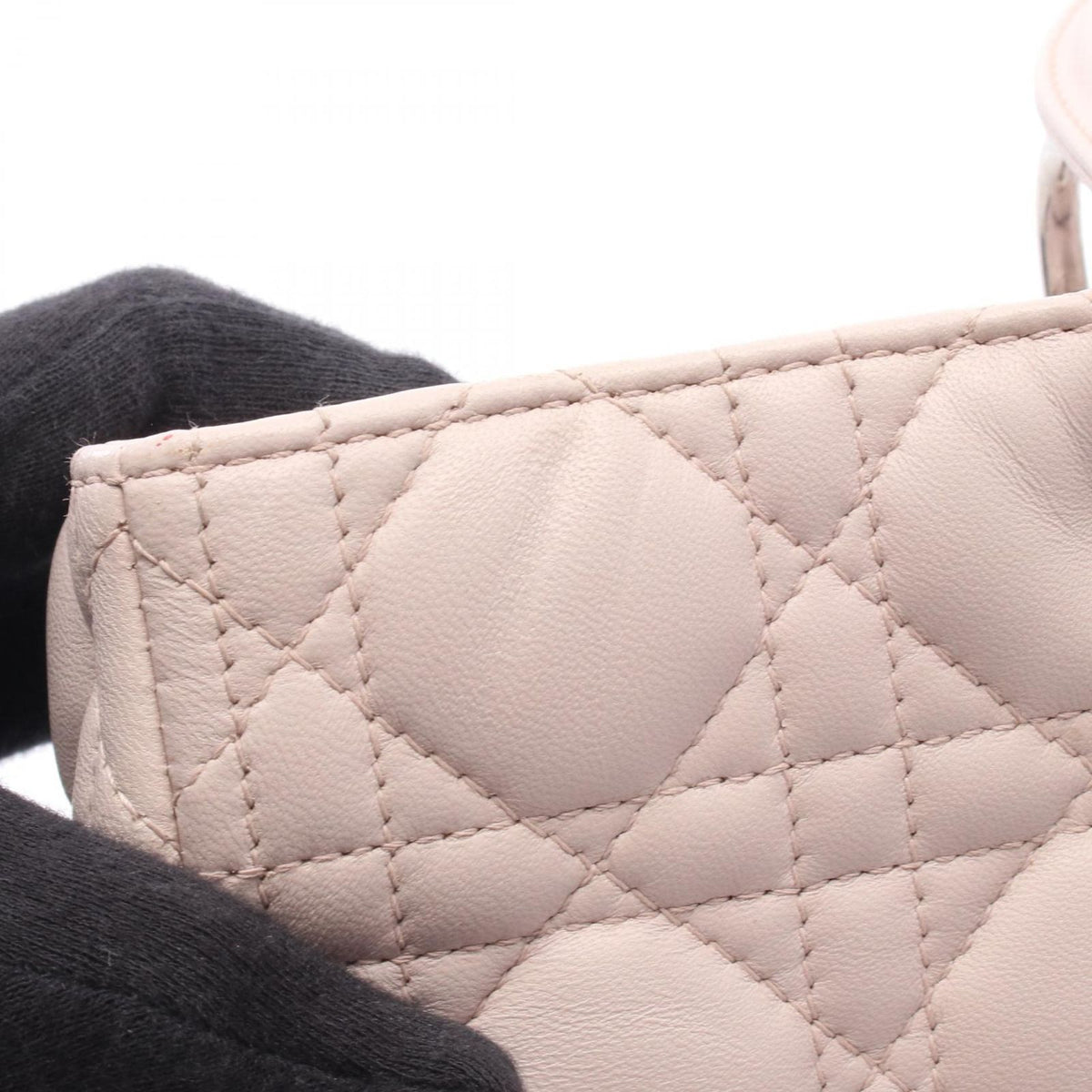 Dior Handbag Lady Dior Large Cannage 2-Way Light Pink Leather Tote Bag — view 7