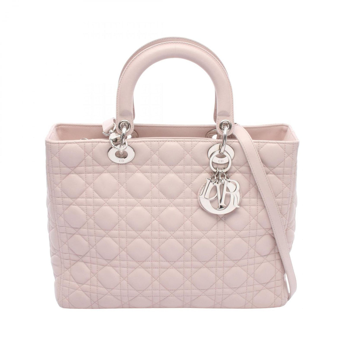 Dior Handbag Lady Dior Large Cannage 2-Way Light Pink Leather Tote Bag
