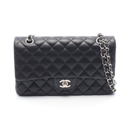 Chanel Shoulder Bag Quilted Double Flap Black Lambskin Chain