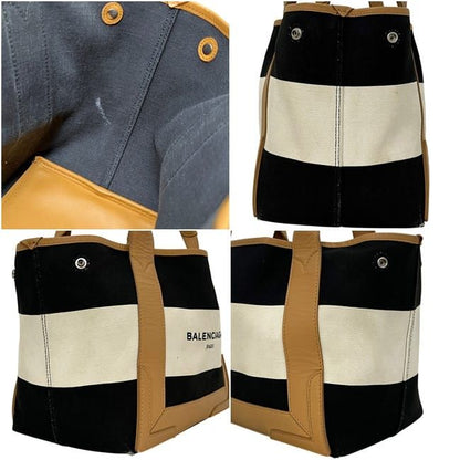 Balenciaga Tote Navy Cabas S Beige Black D Canvas Leather Border Handbag — view 4