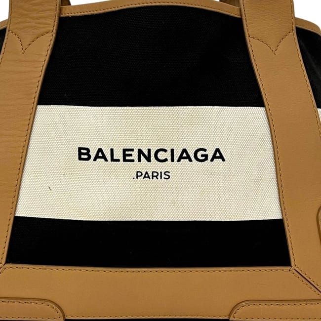Balenciaga Tote Navy Cabas S Beige Black D Canvas Leather Border Handbag — view 8