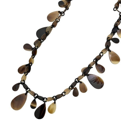 Hermes Long Necklace Beige Brown Teardrop Buffalo Horn — view 4