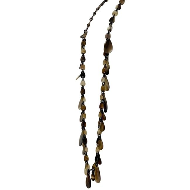 Hermes Long Necklace Beige Brown Teardrop Buffalo Horn — view 2