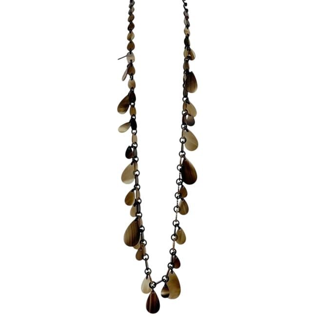 Hermes Long Necklace Beige Brown Teardrop Buffalo Horn — view 3