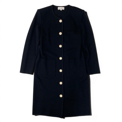 Saint Laurent Color Knit Coat Bijou Button Long L Black Wool — view 2