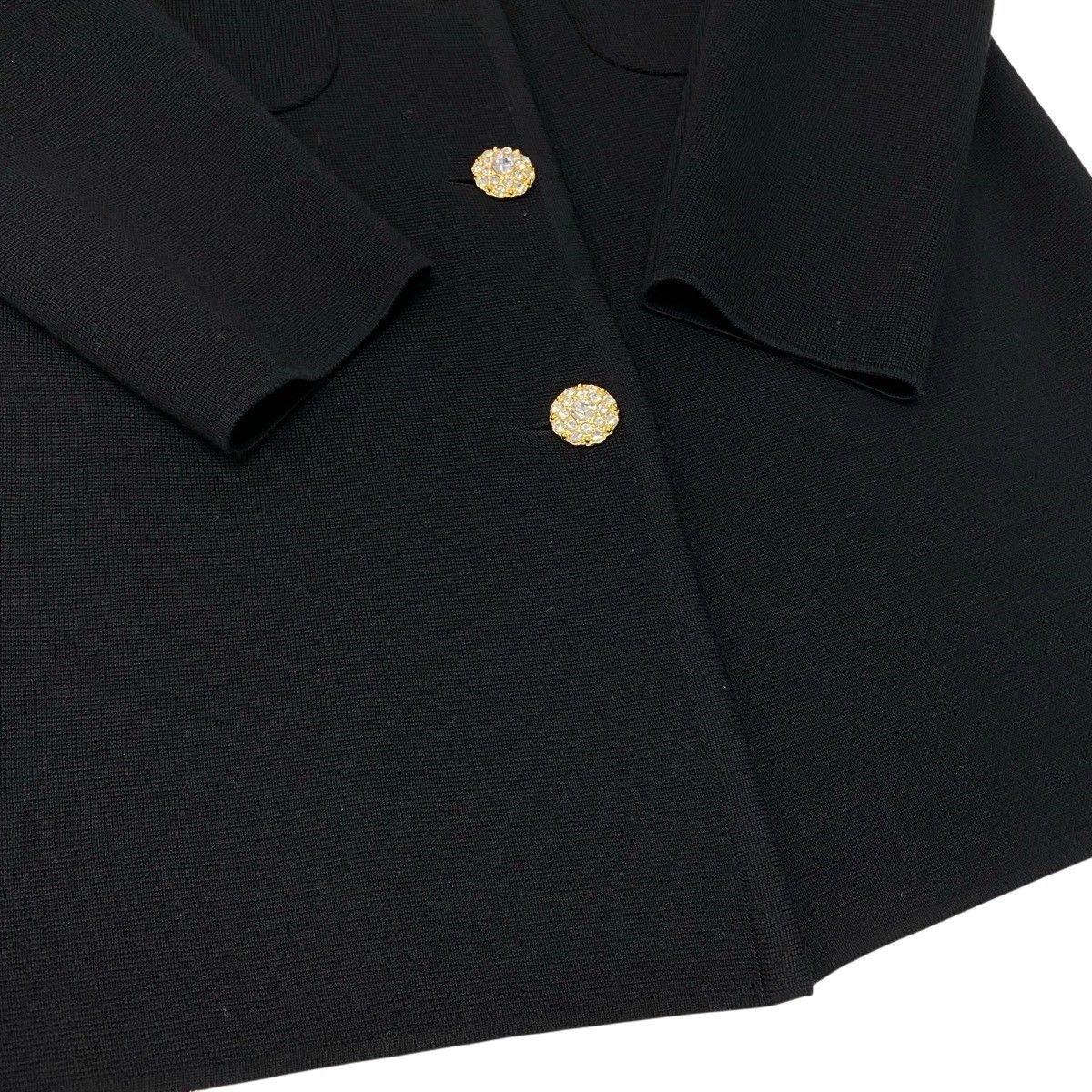 Saint Laurent Color Knit Coat Bijou Button Long L Black Wool — view 6