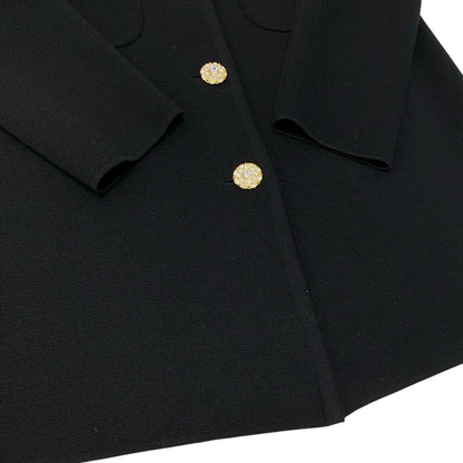 Saint Laurent Color Knit Coat Bijou Button Long L Black Wool — view 6