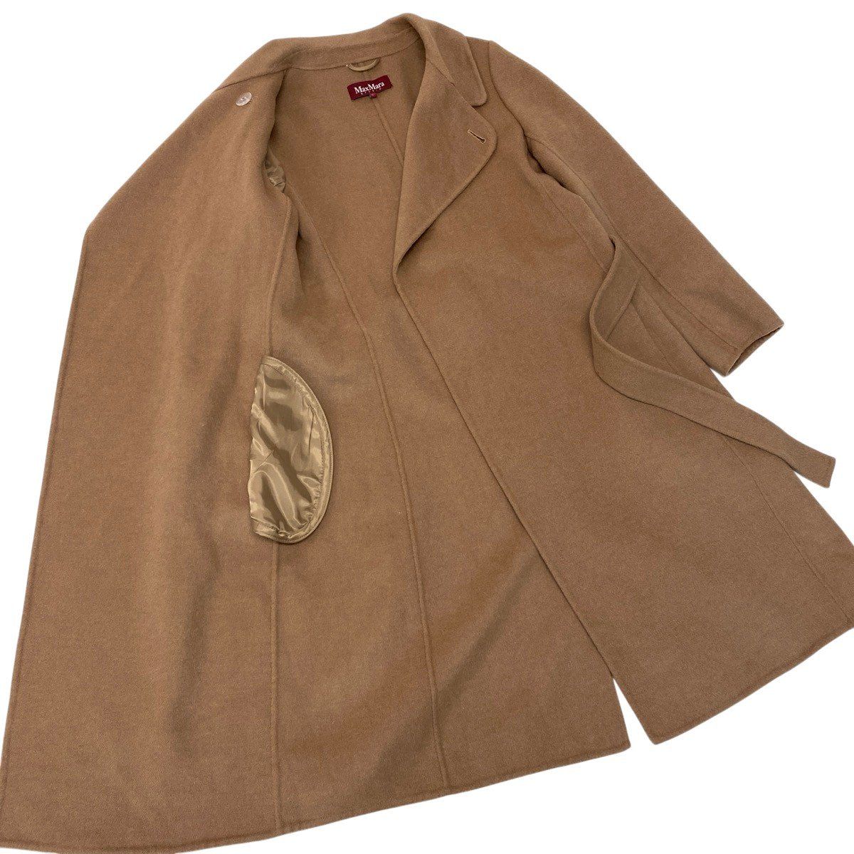 Max Mara Studio Long Gown Coat with Belt Wool Cashmere Blend L Camel — view 4