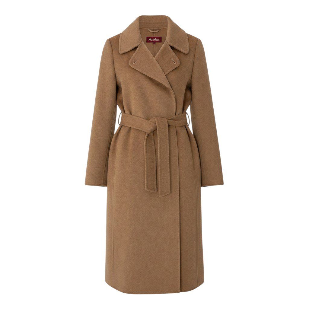 Max Mara Studio Long Gown Coat with Belt Wool Cashmere Blend L Camel