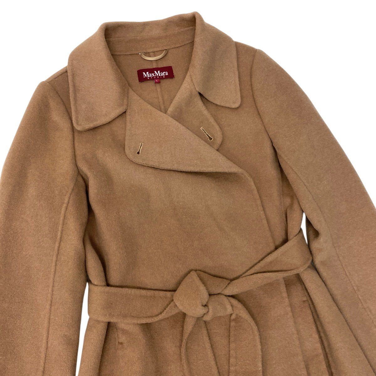 Max Mara Studio Long Gown Coat with Belt Wool Cashmere Blend L Camel — view 5