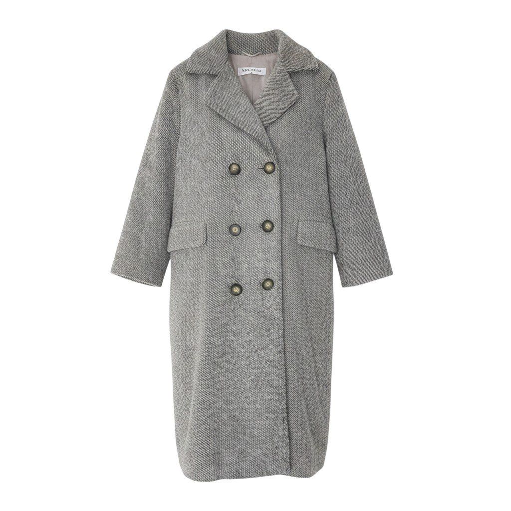 Max Mara Chesterfield Long Coat Angora Blend Double Breasted 40 Gray