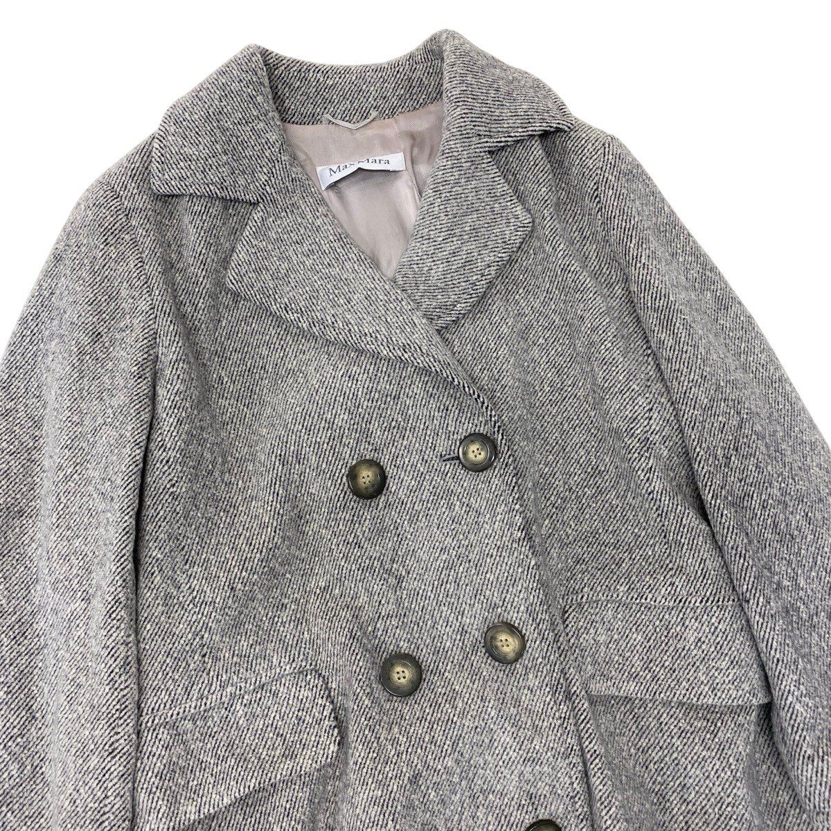 Max Mara Chesterfield Long Coat Angora Blend Double Breasted 40 Gray — view 5
