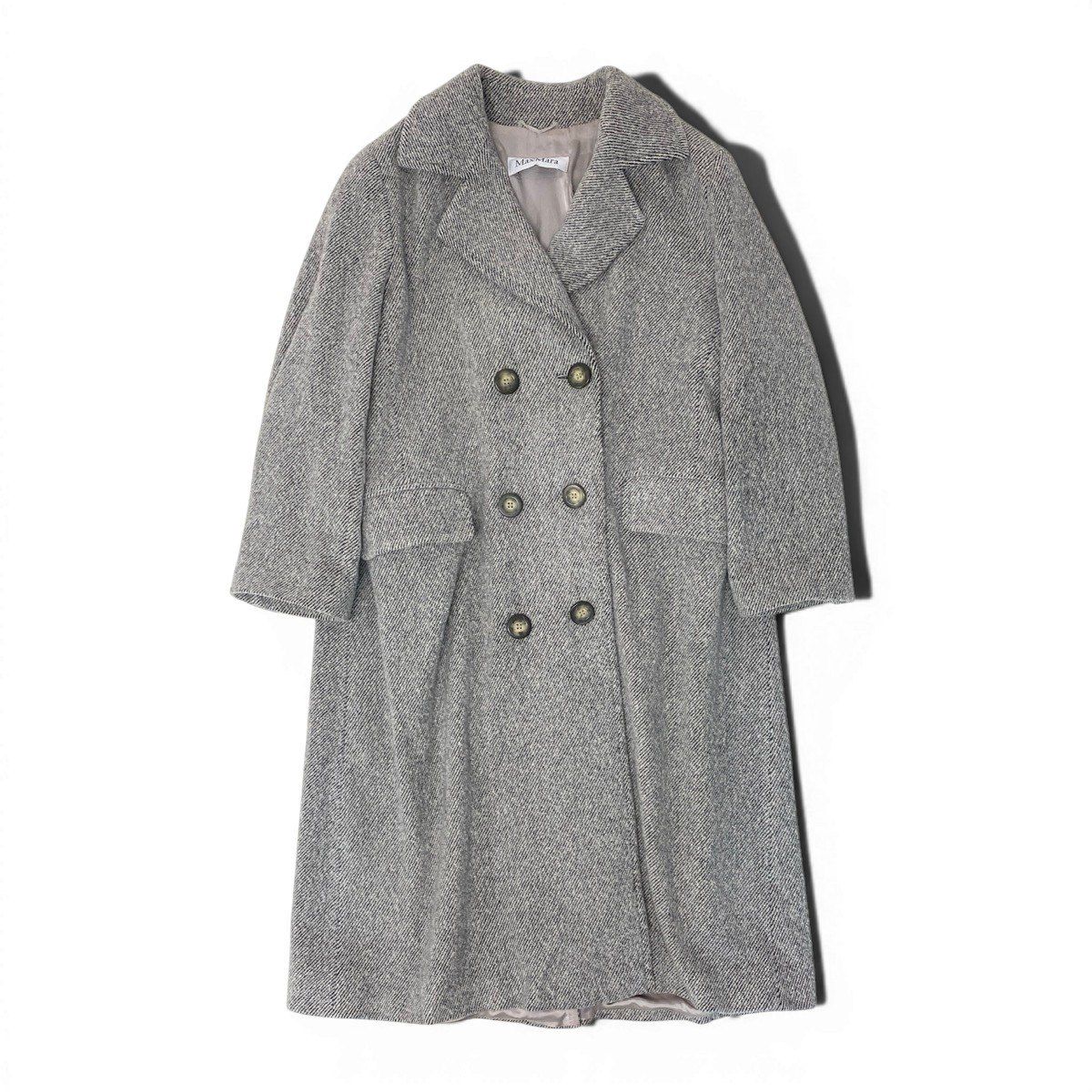 Max Mara Chesterfield Long Coat Angora Blend Double Breasted 40 Gray — view 2