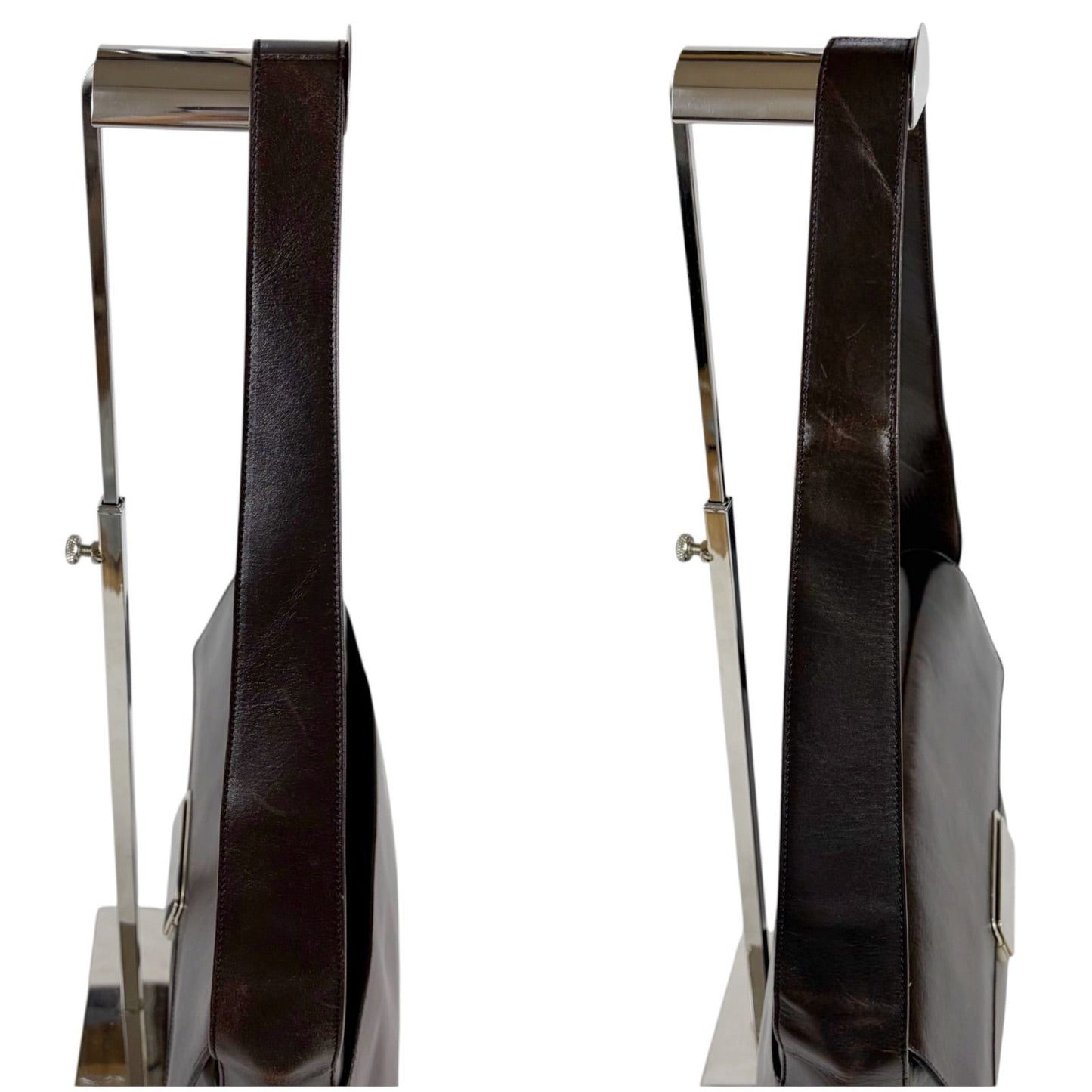 Prada Mirror Calf Leather Shoulder Bag Hobo Dark Brown Cobra Buckle Silver — view 7