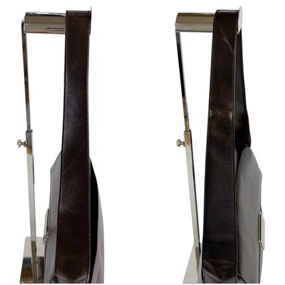 Prada Mirror Calf Leather Shoulder Bag Hobo Dark Brown Cobra Buckle Silver — view 7