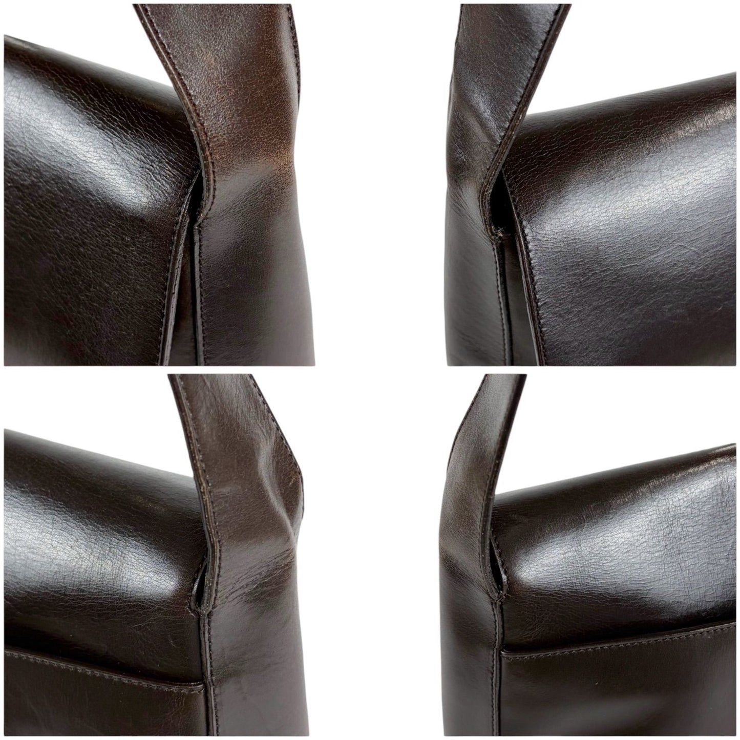 Prada Mirror Calf Leather Shoulder Bag Hobo Dark Brown Cobra Buckle Silver — view 5