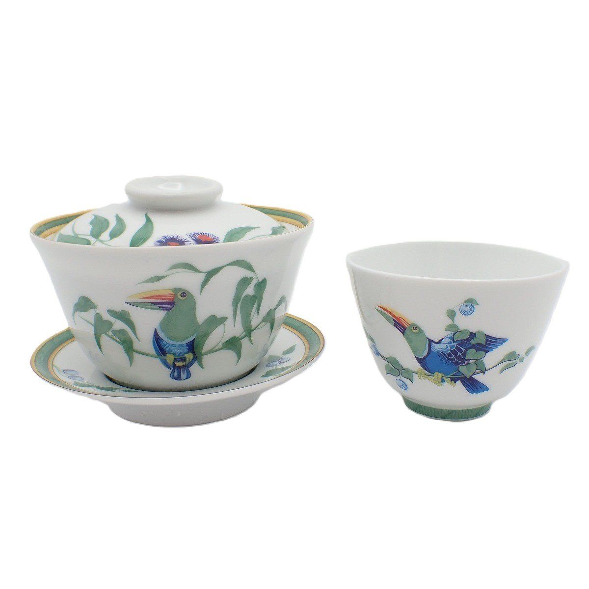 Hermes Tea Cup with Lid Cup and Saucer Tucan White Pawn