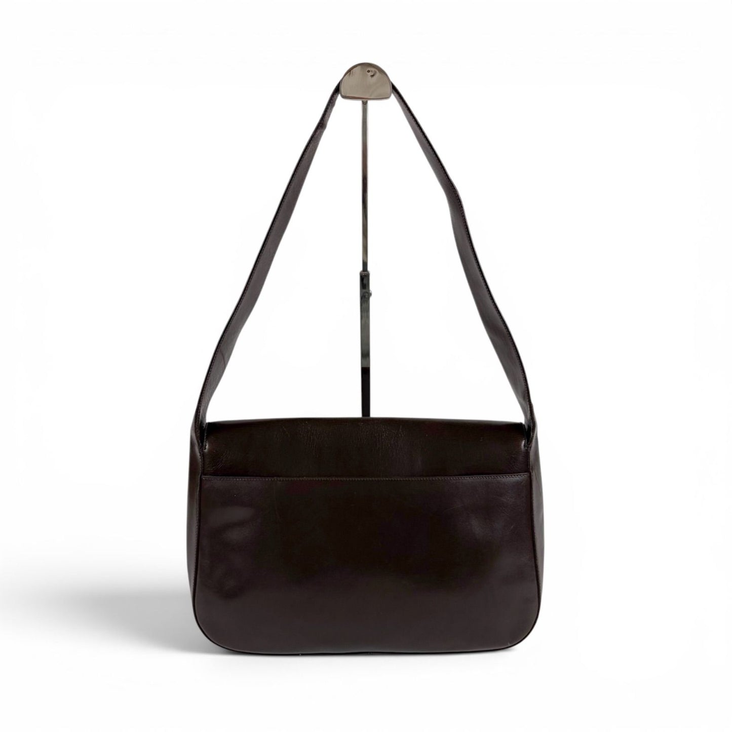 Prada Mirror Calf Leather Shoulder Bag Hobo Dark Brown Cobra Buckle Silver — view 2