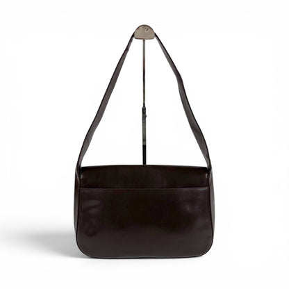Prada Mirror Calf Leather Shoulder Bag Hobo Dark Brown Cobra Buckle Silver — view 2
