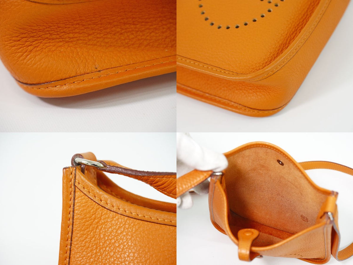 Hermes Evelyne 1 TPM Taurillon Clemence Leather Shoulder Bag Pochette Orange — view 7