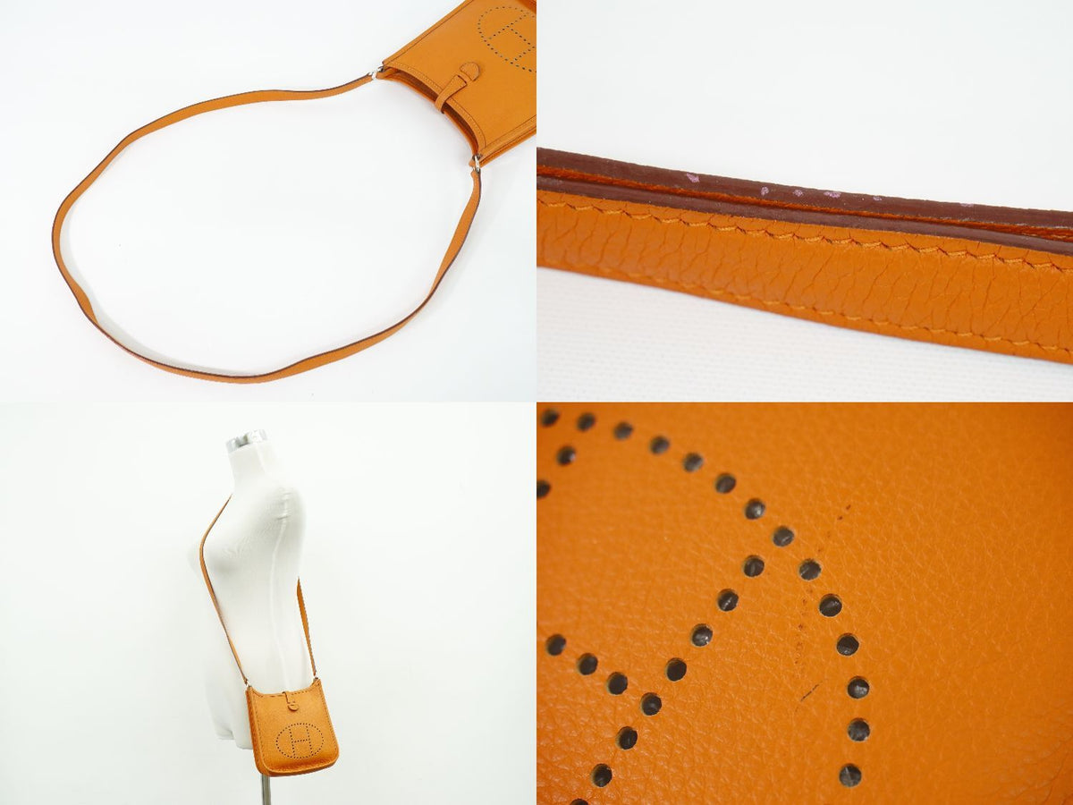 Hermes Evelyne 1 TPM Taurillon Clemence Leather Shoulder Bag Pochette Orange — view 6