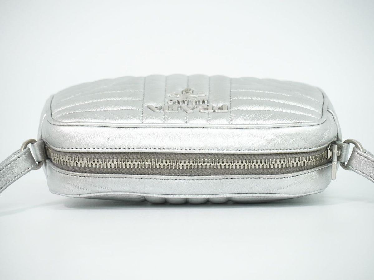 Prada Diagram Chain Shoulder Bag Pochette Leather Silver Diagramme — view 5