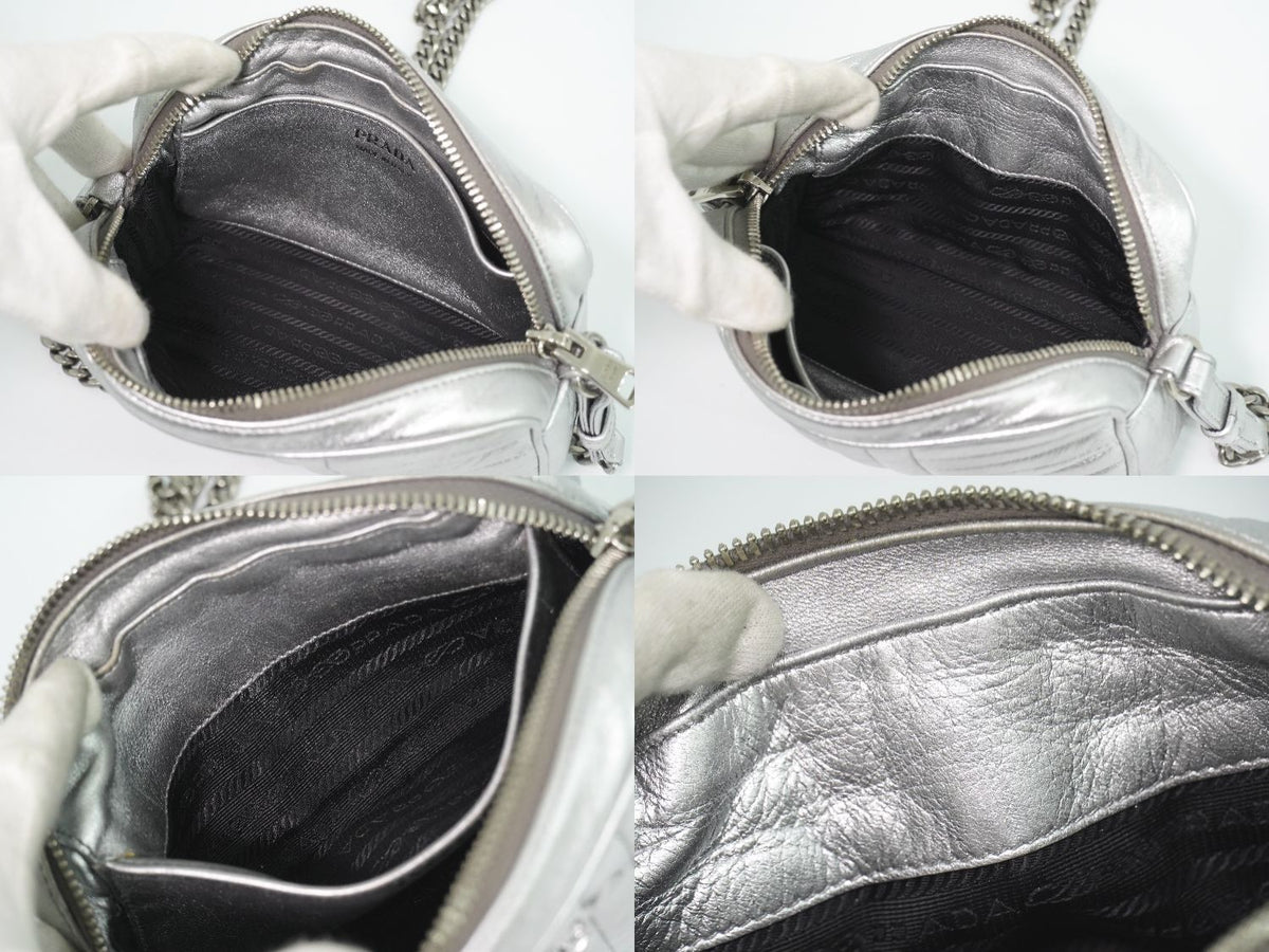 Prada Diagram Chain Shoulder Bag Pochette Leather Silver Diagramme — view 8