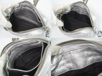 Prada Diagram Chain Shoulder Bag Pochette Leather Silver Diagramme — view 8