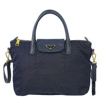 Prada Nylon Leather 2-Way Shoulder Bag Tote Navy