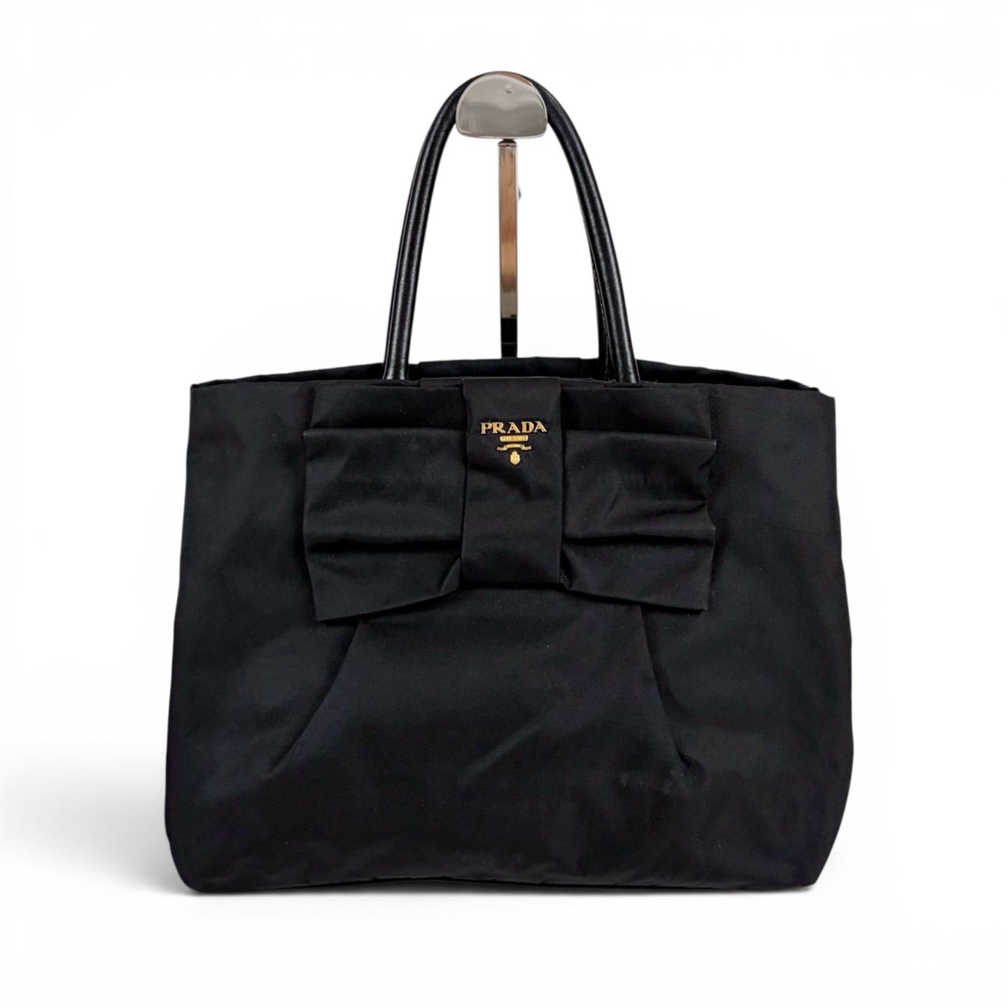 Prada Big Ribbon Tote Bag Mini Big Mini Black Nero Tessuto Nylon Gold Ceremonies