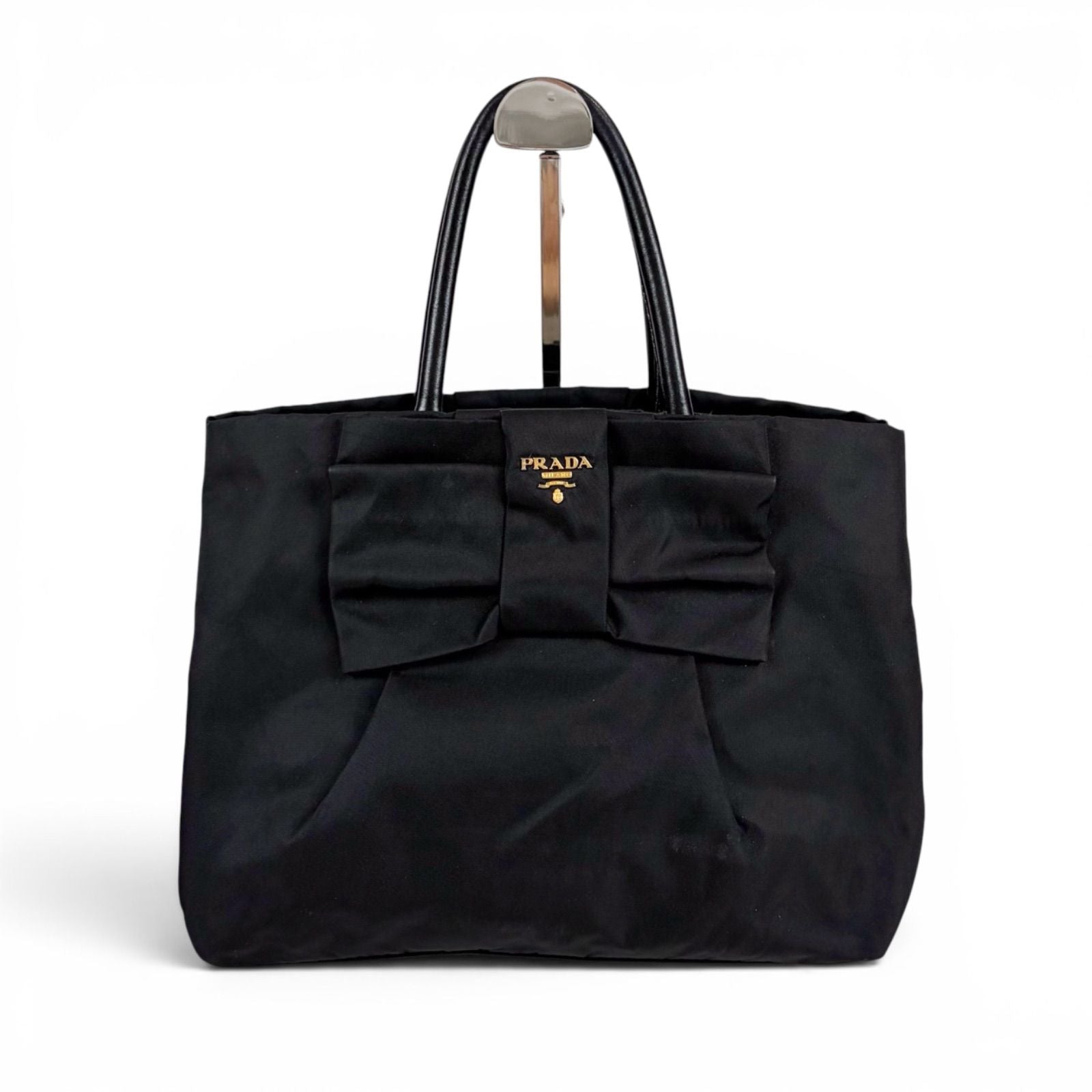 Prada Big Ribbon Tote Bag Mini Big Mini Black Nero Tessuto Nylon Gold Ceremonies