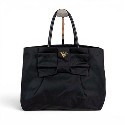 Prada Big Ribbon Tote Bag Mini Big Mini Black Nero Tessuto Nylon Gold Ceremonies