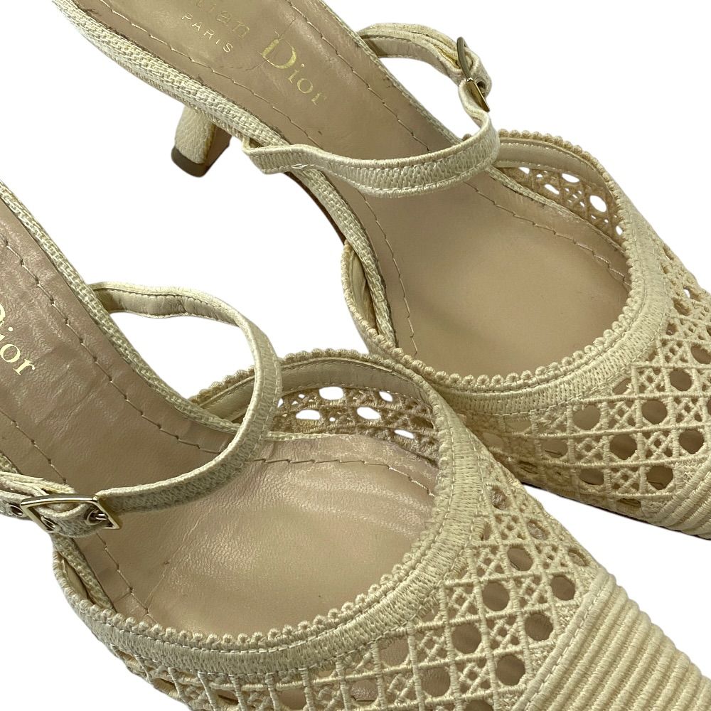 Dior Pointed Toe Lace Mesh Pumps Mules Leather Beige High Quality Daily — view 7