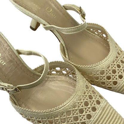 Dior Pointed Toe Lace Mesh Pumps Mules Leather Beige High Quality Daily — view 7
