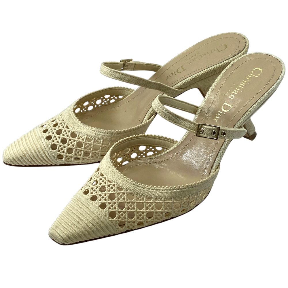 Dior Pointed Toe Lace Mesh Pumps Mules Leather Beige High Quality Daily