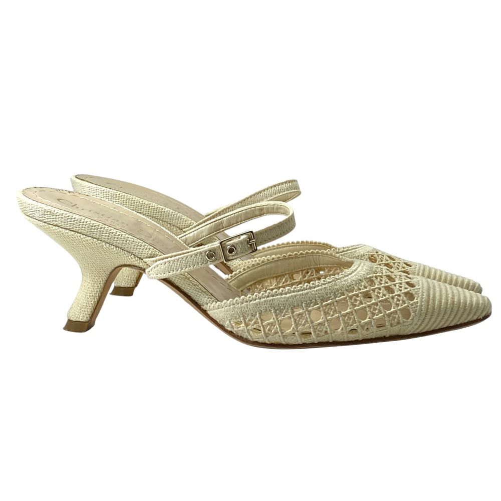 Dior Pointed Toe Lace Mesh Pumps Mules Leather Beige High Quality Daily — view 5