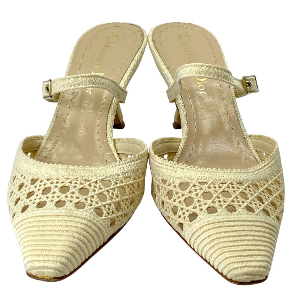 Dior Pointed Toe Lace Mesh Pumps Mules Leather Beige High Quality Daily — view 2