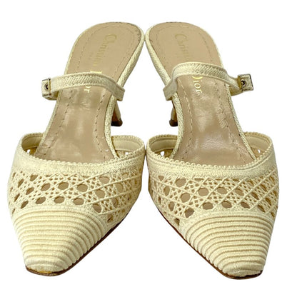 Dior Pointed Toe Lace Mesh Pumps Mules Leather Beige High Quality Daily — view 2
