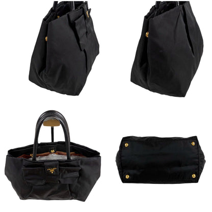 Prada Big Ribbon Tote Bag Mini Big Mini Black Nero Tessuto Nylon Gold Ceremonies — view 3