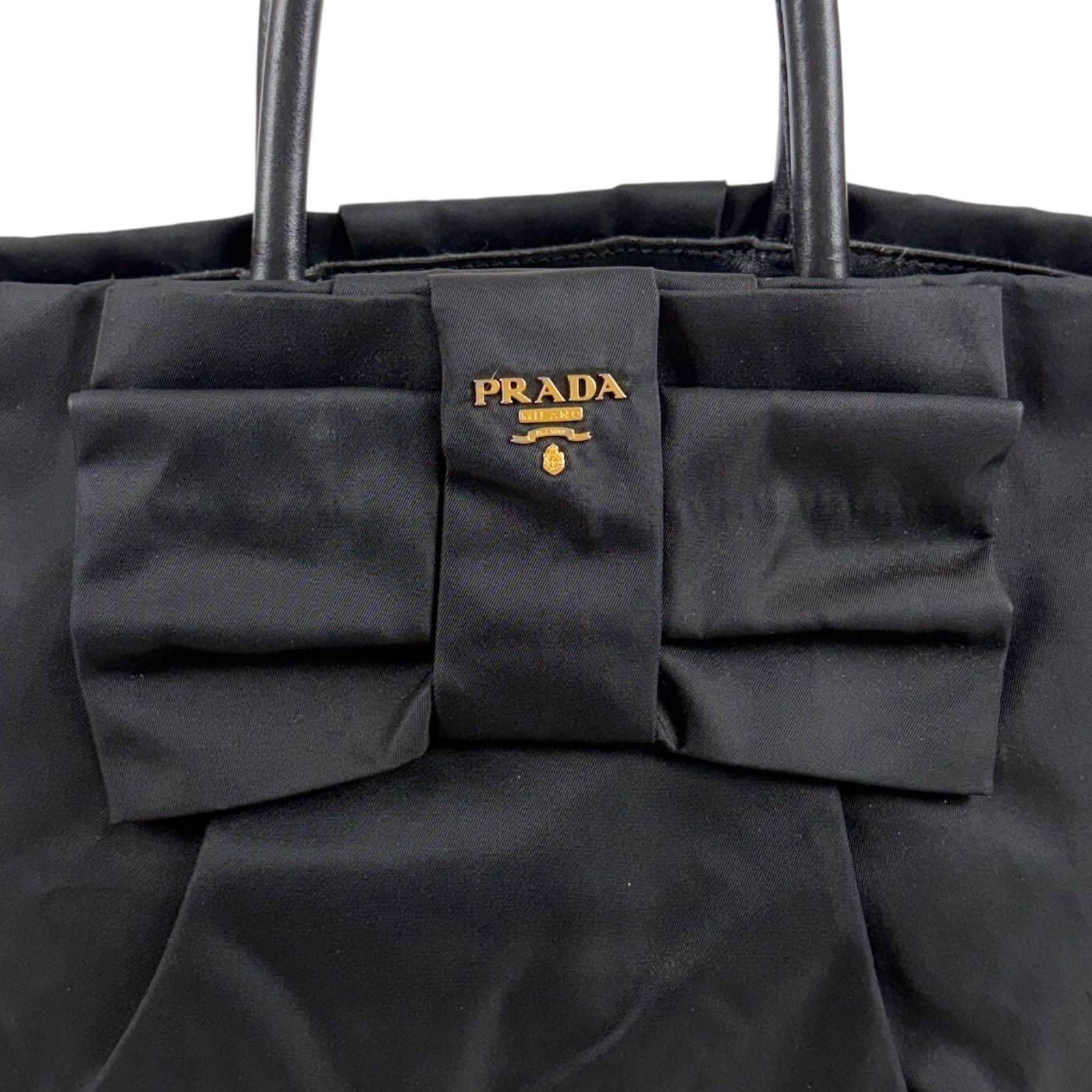 Prada Big Ribbon Tote Bag Mini Big Mini Black Nero Tessuto Nylon Gold Ceremonies — view 8