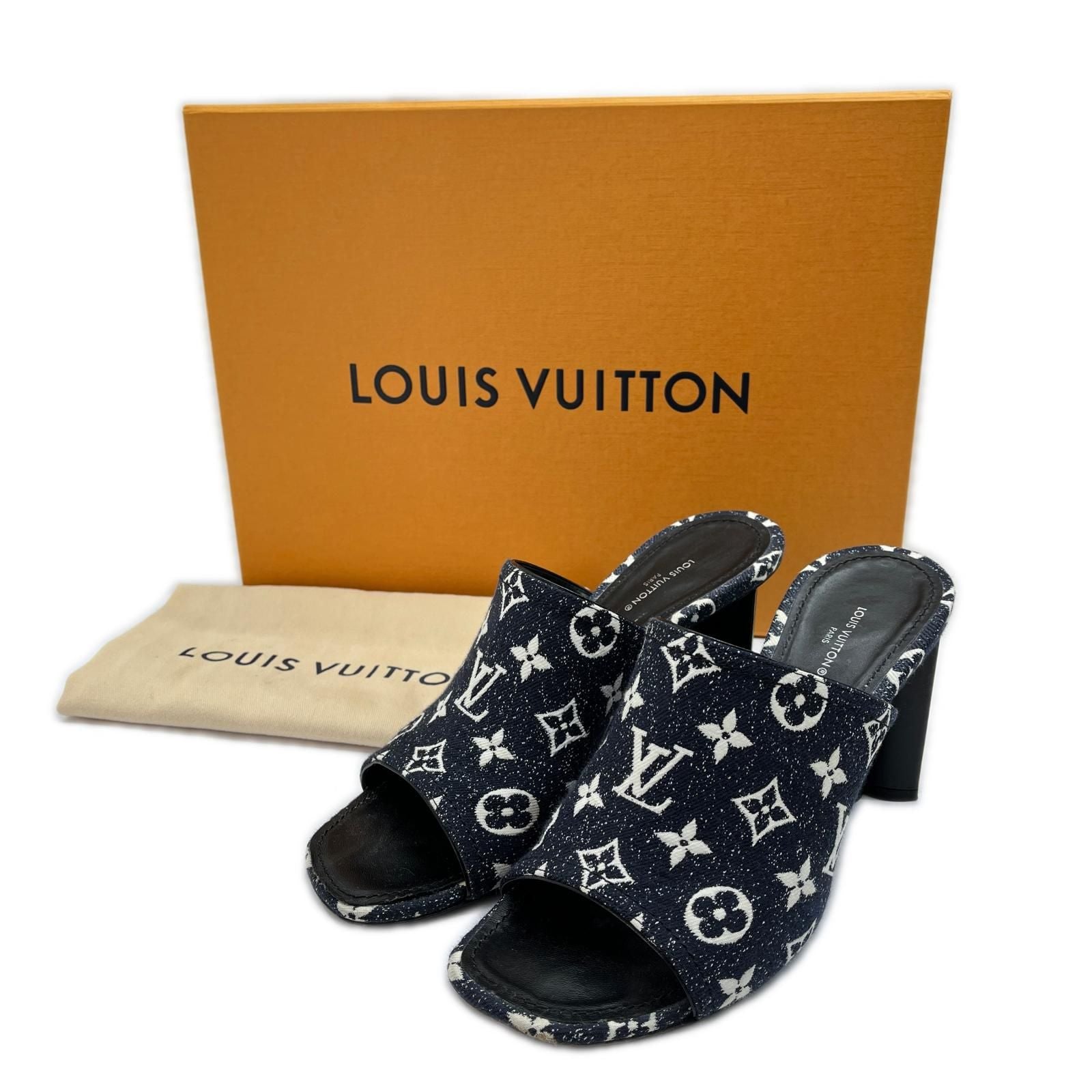 Louis Vuitton Silhouette Line Sandals Denim Sole Damage Navy 39