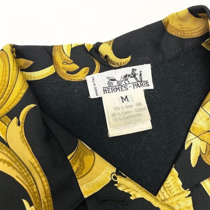 Hermes Vintage Silk Contrast Knit Polo Shirt Long Sleeve Scarf Pattern — view 7