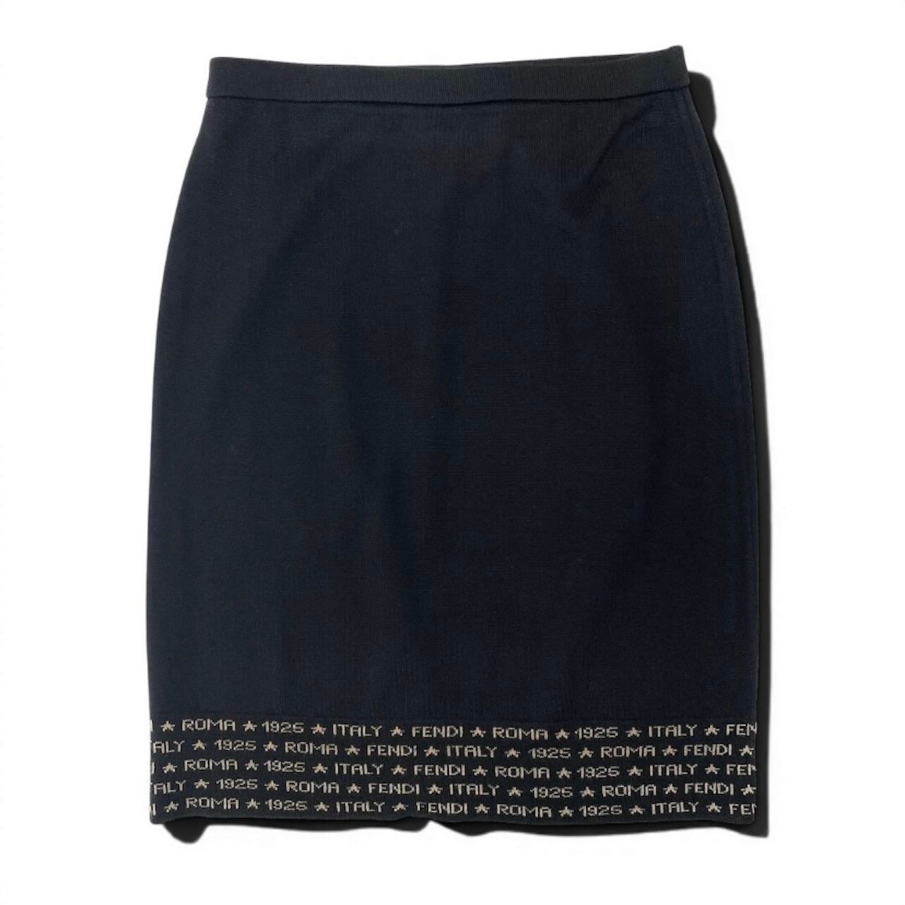 Fendi Logo Print Knit Skirt Knee Length Wool — view 2