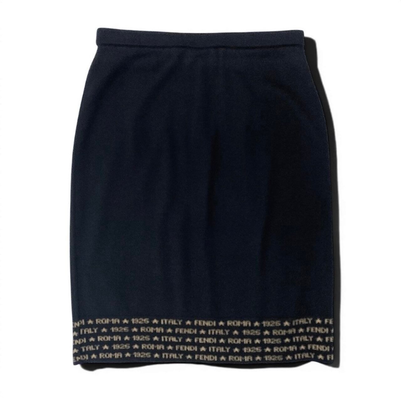 Fendi Logo Print Knit Skirt Knee Length Wool — view 3