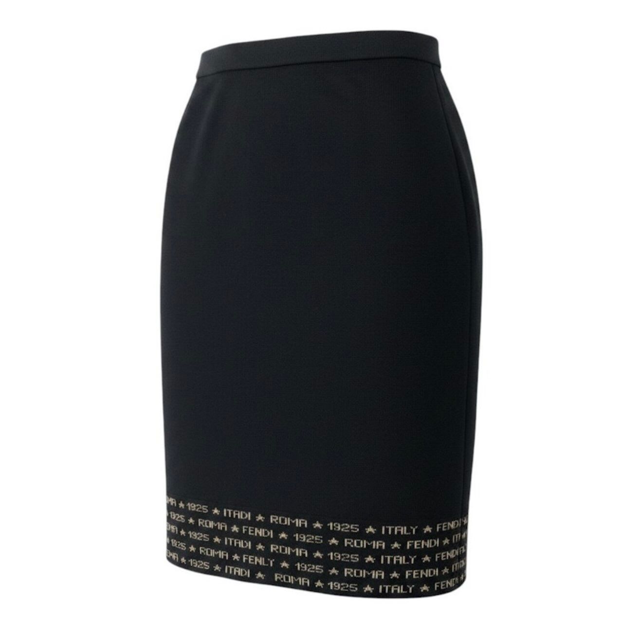 Fendi Logo Print Knit Skirt Knee Length Wool