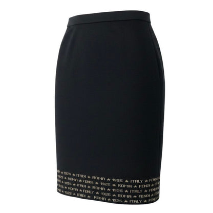Fendi Logo Print Knit Skirt Knee Length Wool